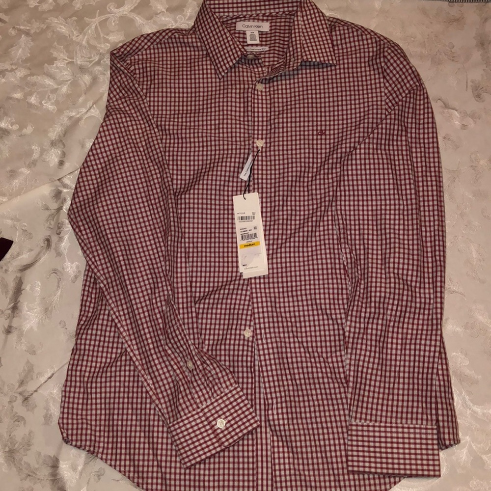 red squared cotton cashmere long sleeve shirt